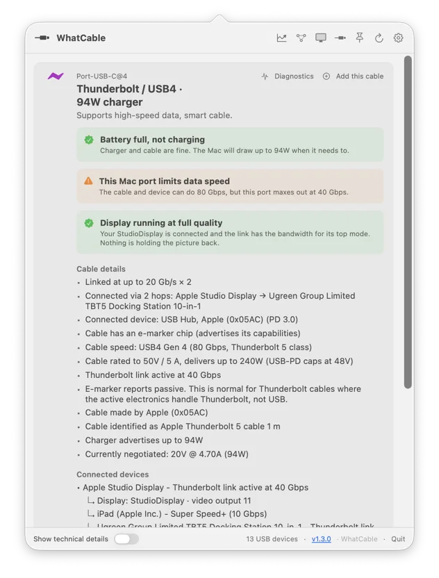 WhatCable Pro for Mac USB-C端口和电缆分析